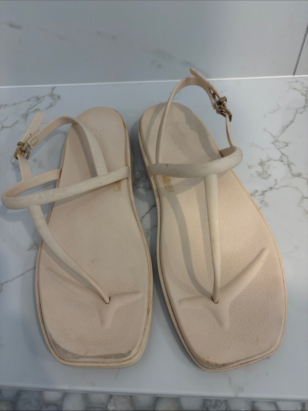 CROCS Women's T-Strap Sandals in Light Nude